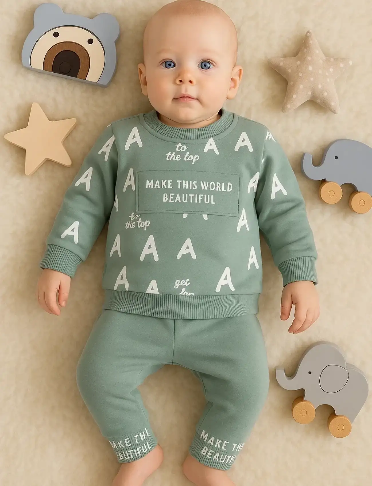 Harf Baskılı 2li % 100 Pamuk Erkek Bebek Takımı