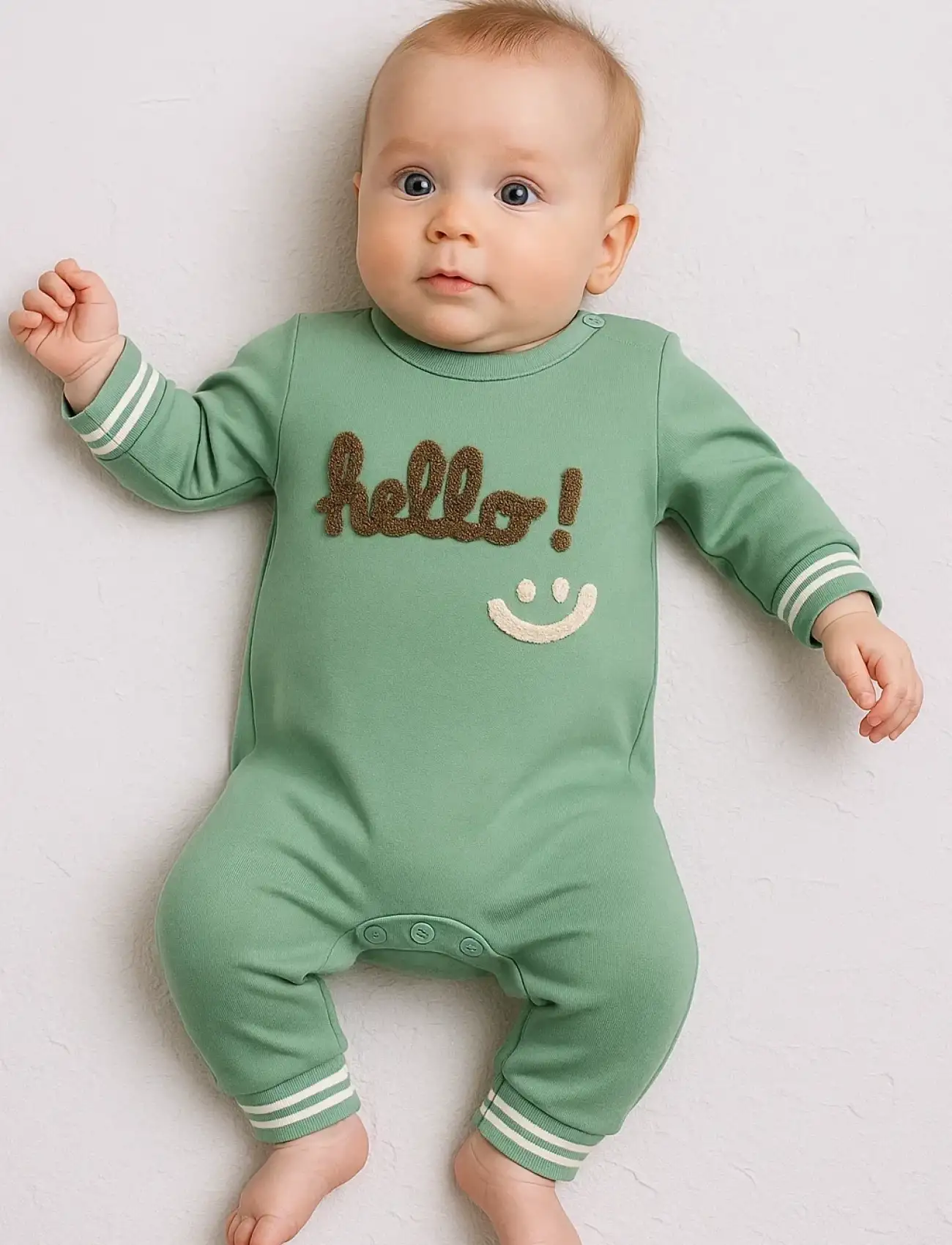 Hello Nakışlı % 100 Pamuk Erkek Bebek Tulum