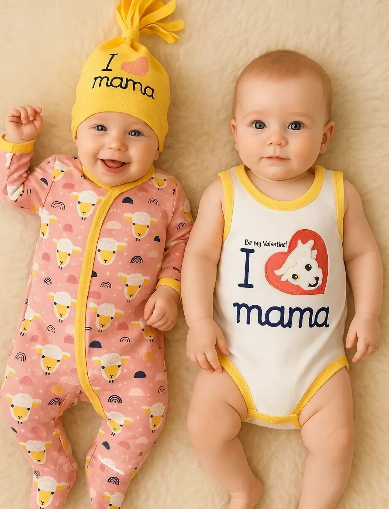 Kuzu Figürlü Şapkalı 3lü Bebek Takımı