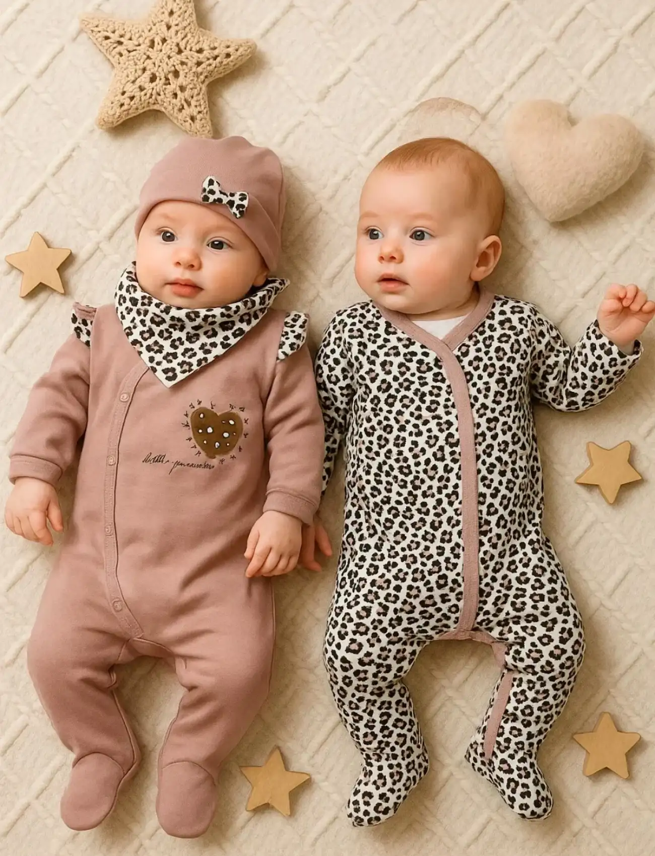 Leopar Desenli Kız Bebek 4lü Tulum Seti