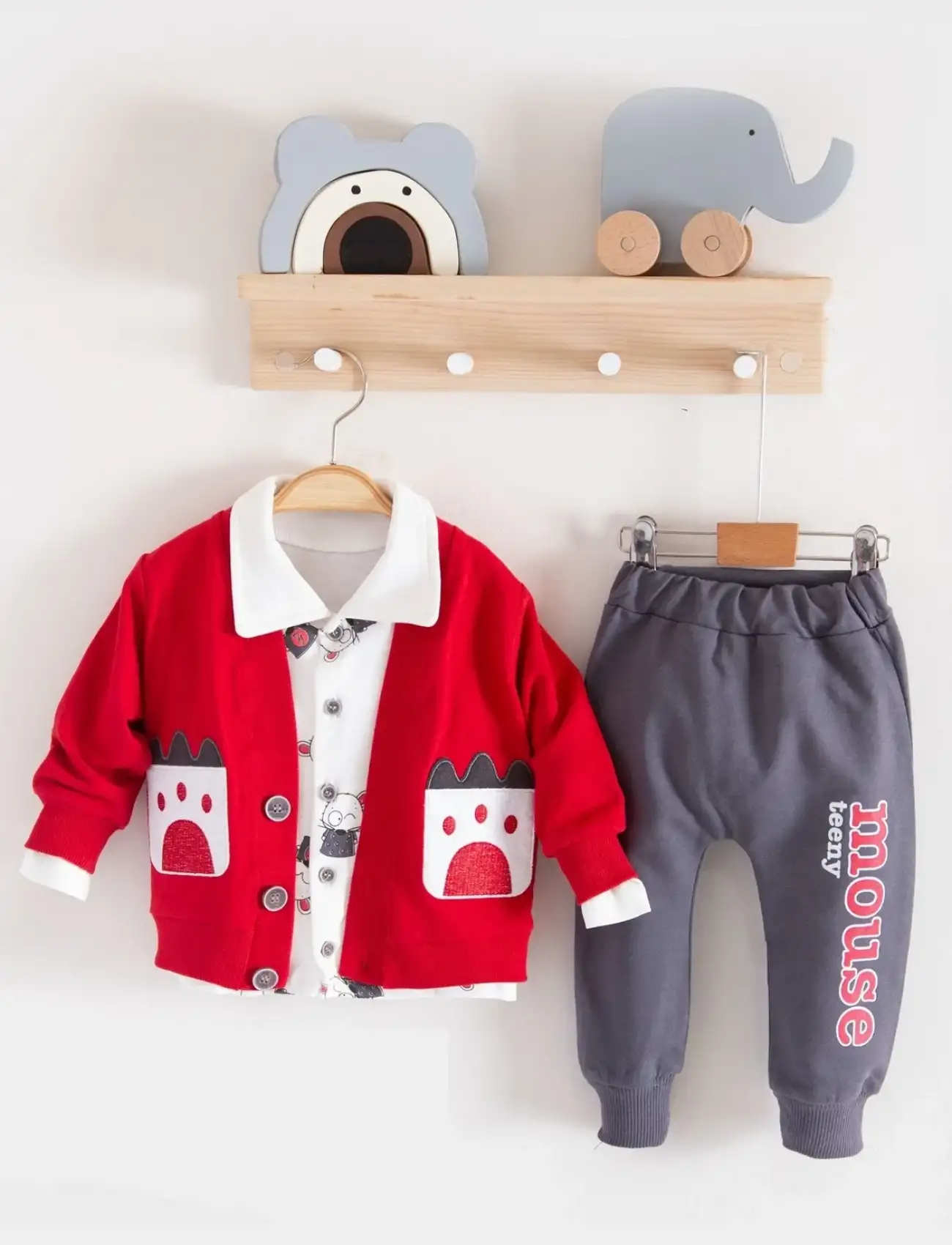 Mause Gömlek Yakalı 3lü Erkek Bebek Takımı