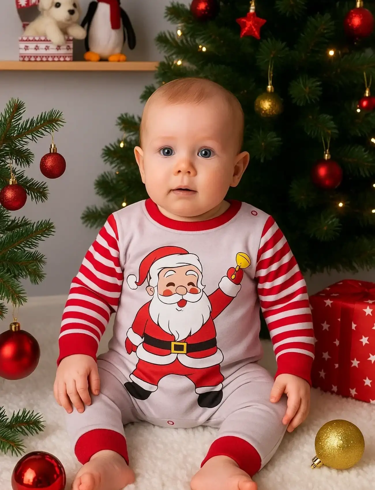 Noel Baba Detaylı Bebek Tulum % 100 Pamuk