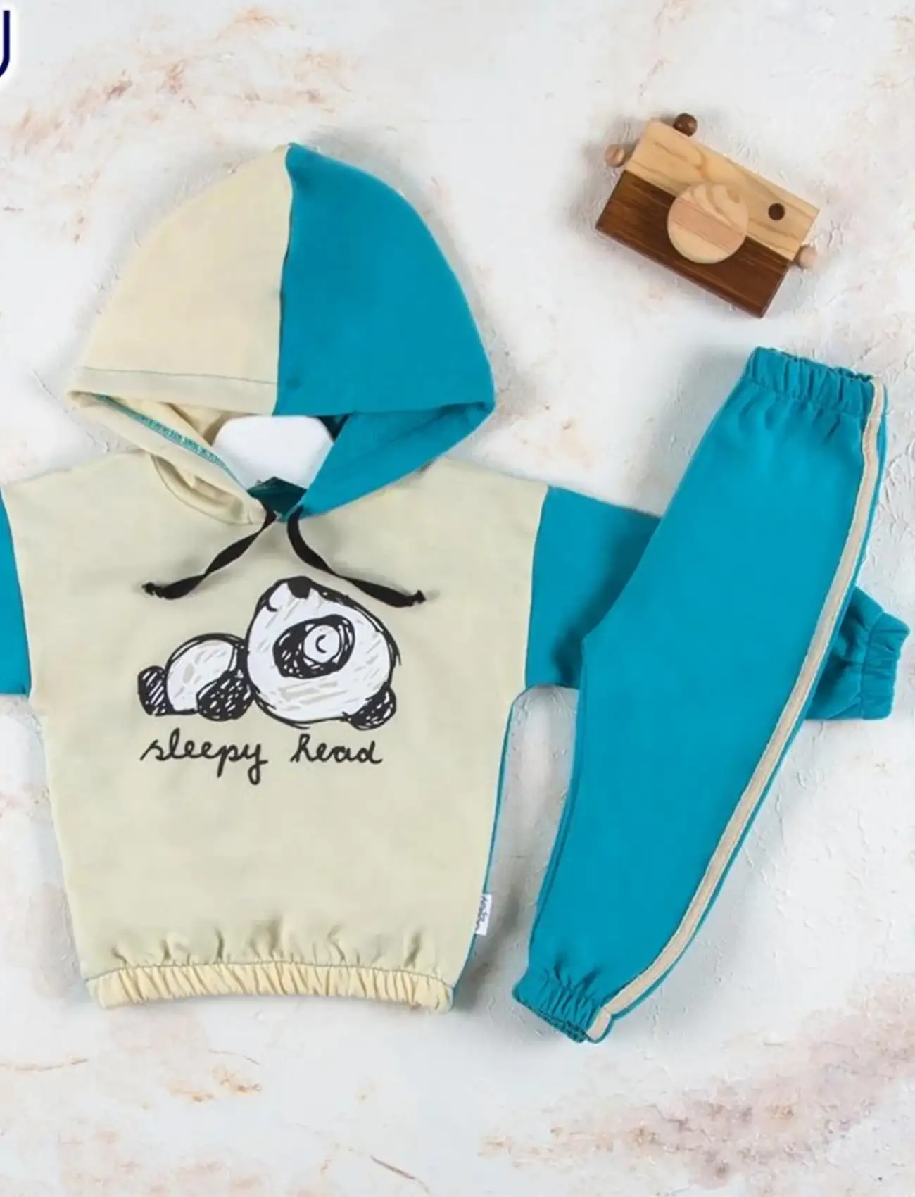 Panda Desenli Kapişonlu Erkek Bebek Takımı