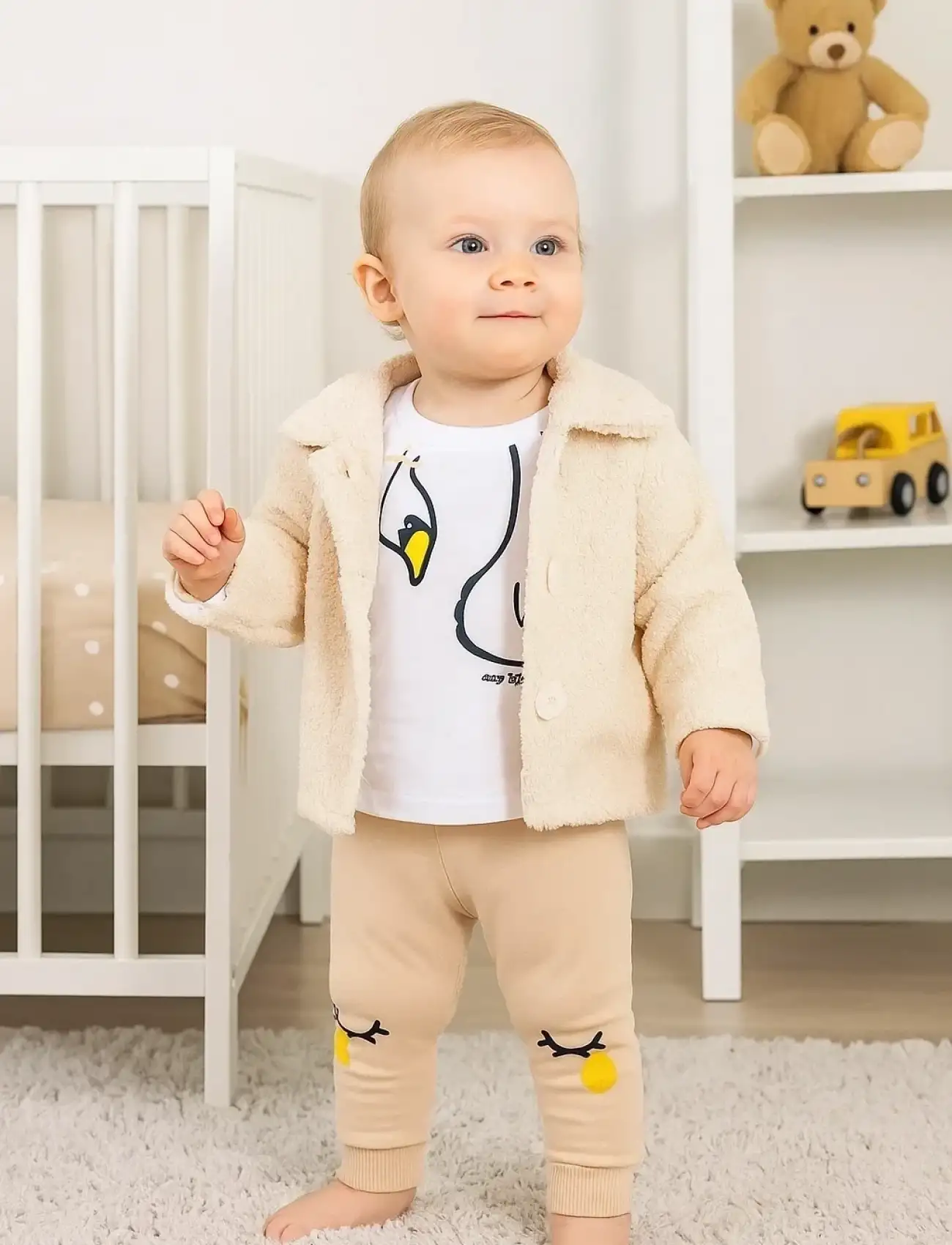 Peluş Hırkalı 3 Lü Kız Bebek Takım