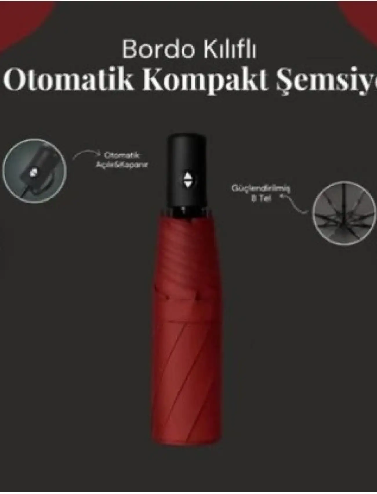 Siyah Kılıflı Otomatik Kompakt Şemsiye
