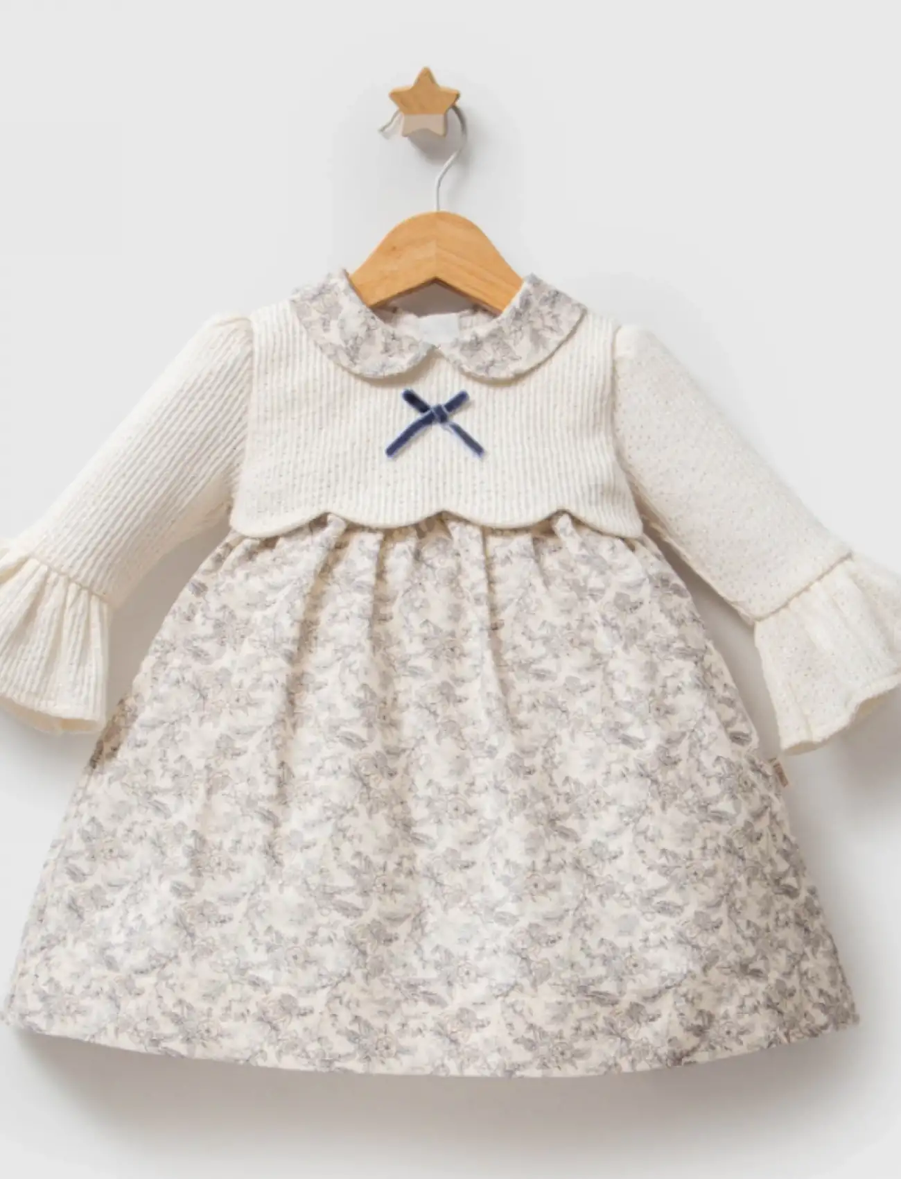 Tongs Baby Trikoli Çiçek Elbise 8022 Ekru