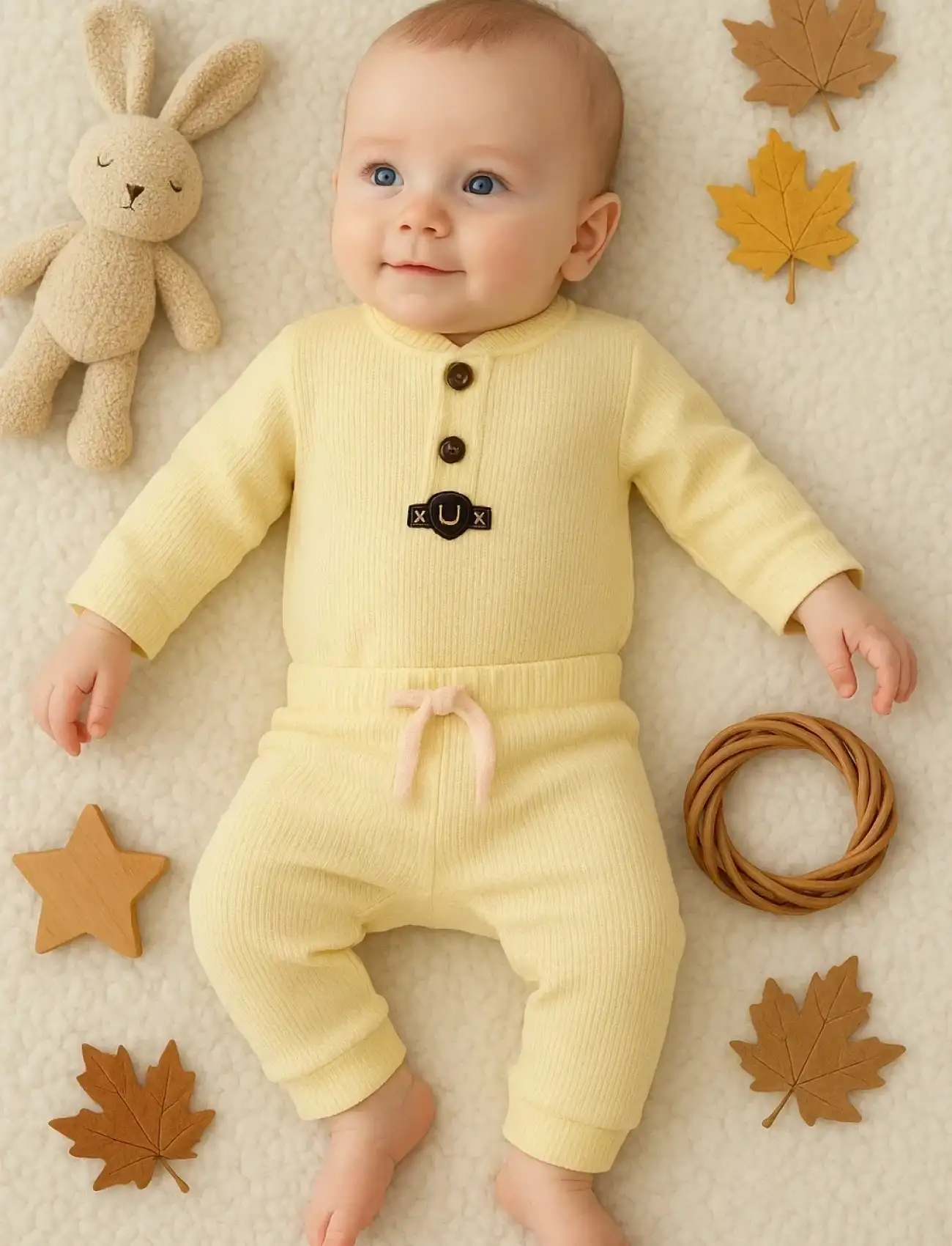 Waffle Çıtlı Düğmeli 2li Mevsimlik Takım