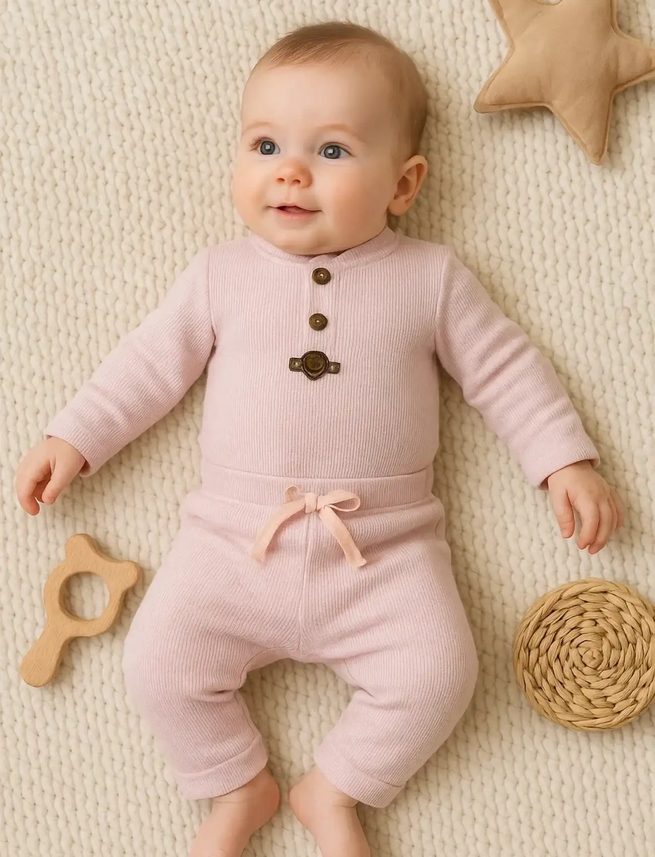 Waffle Çıtlı Düğmeli 2li Mevsimlik Takım