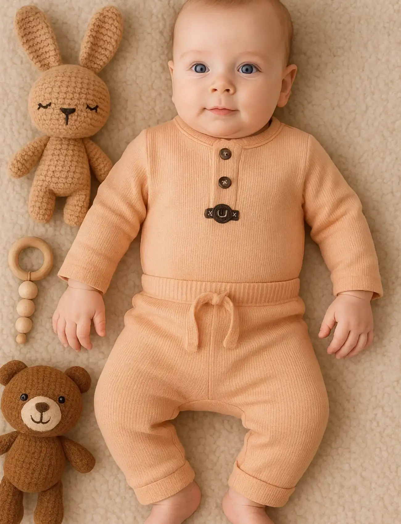 Waffle Çıtlı Düğmeli 2li Mevsimlik Takım