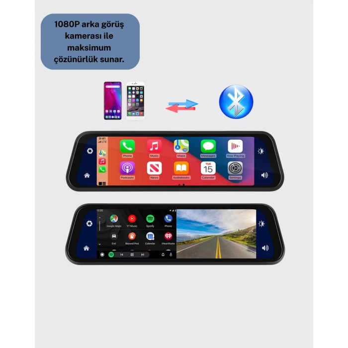 1080P Çift Kameralı Dokunmatik Dikiz Aynası G Sensörlü