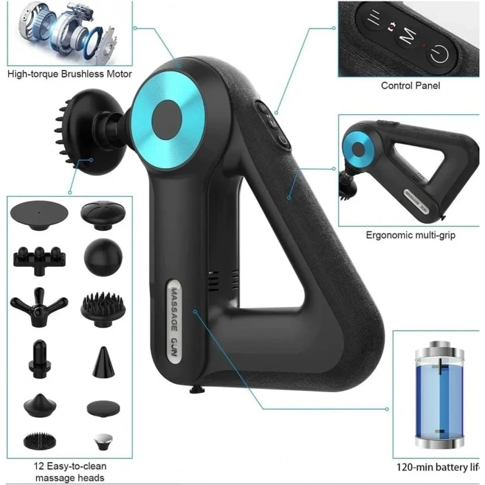 12 Başlıklı Profesyonel Masaj Tabancası Çok Fonksiyonlu (5047)