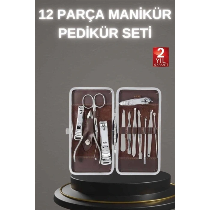 12 Parça Paslanmaz Çelik Kompakt ve Taşınabilir Manikür Makası Tırnak Makası