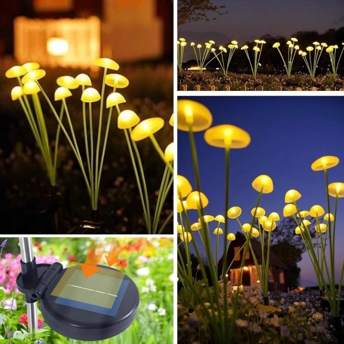 2 Adet Plastik Mantar Solar Bahçe Lambası – Güneş Enerjili LED Dış Mekan Aydınlatma, Otomatik Sensörlü Dekoratif Bahçe Işığı (5047)