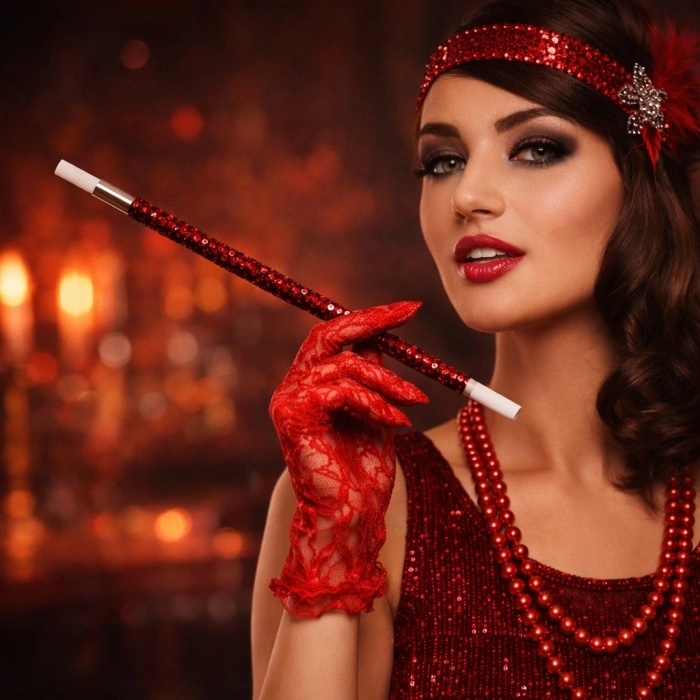 30 cm Kırmızı Payetli Sigara Tutacağı – 1920’ler Gatsby Parti Aksesuarı (5047)