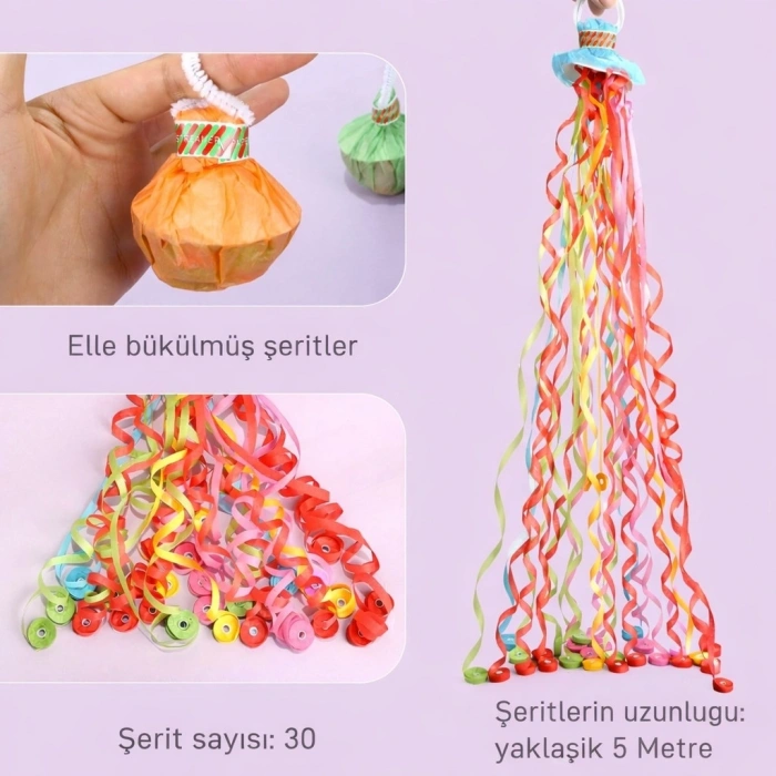 30 Şeritli Renkli Elle Atılan Konfeti – 5 Metre Uzayan Şerit Konfeti 1 Adet (5047)