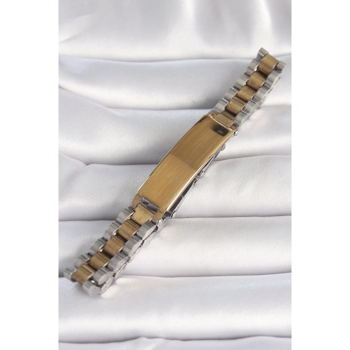 316L Çelik Gold Gümüş Renk Zincir Künye Model Erkek Bileklik
