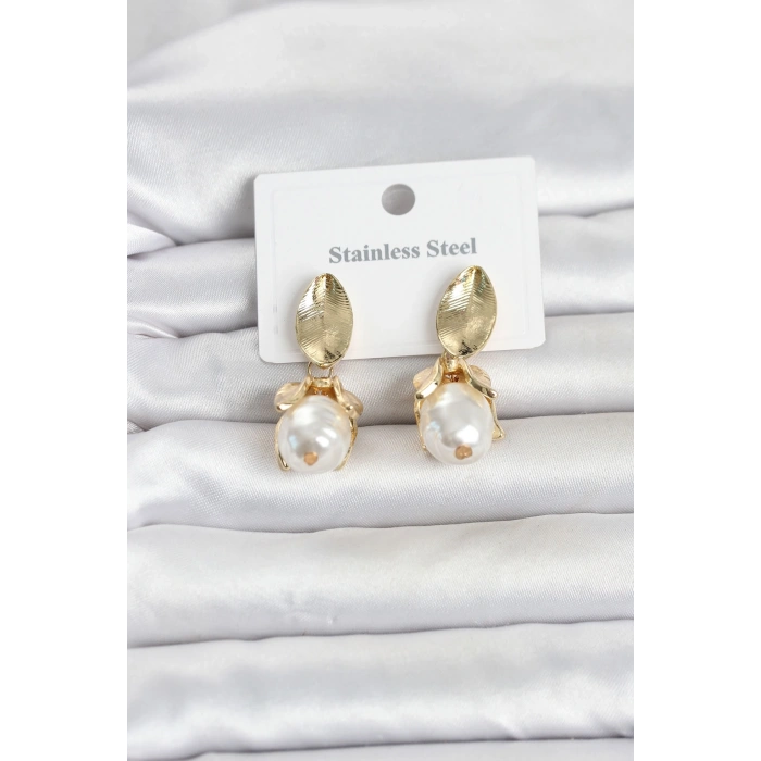 316L Çelik Gold Renk Çiçek Model Kadın Küpe