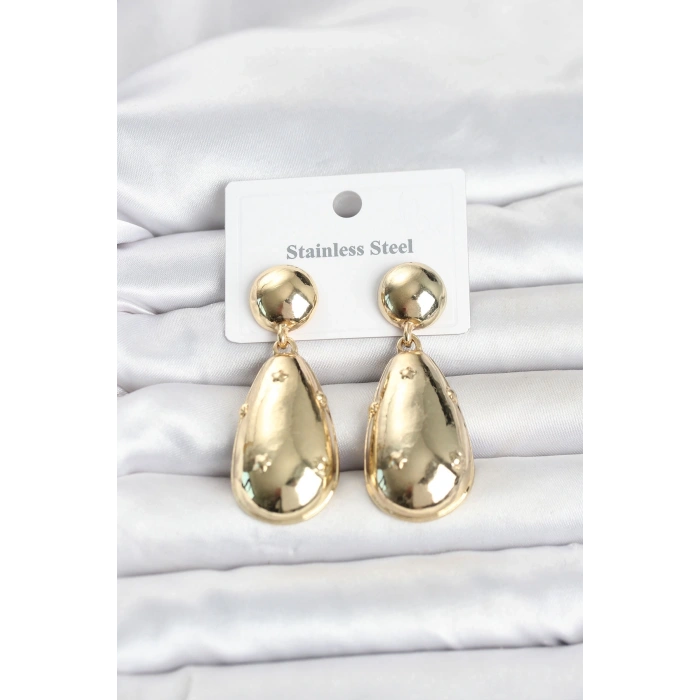 316L Çelik Gold Renk Damla Model Kadın Küpe