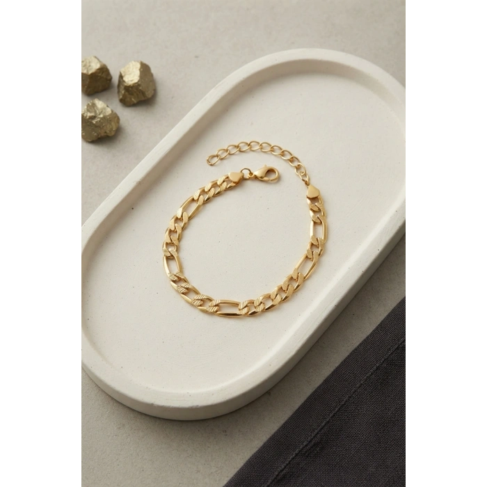 316L Çelik Gold Renk Figaro Zincir Model Erkek Bileklik