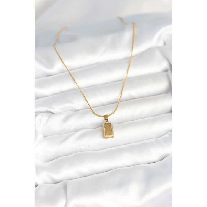 316L Çelik Gold Renk Mini Külçe Altın Model Kolye