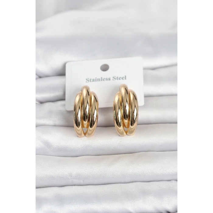 316L Çelik Gold Renk Yarım Halka Model Kadın Küpe