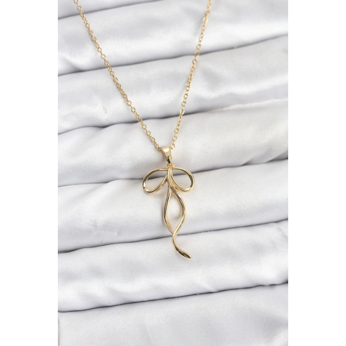 316L Çelik Zincir Gold Renk Fiyonk Model Kadın Kolye