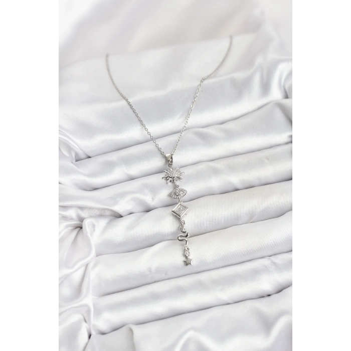 316L Çelik Zincir Gümüş Renk Güneş ve Enerji Model Kadın Y Kolye