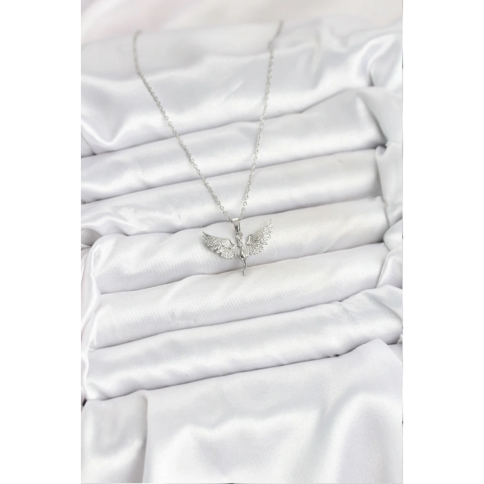 316L Çelik Zincir Gümüş Renk Melek Model Kadın Kolye