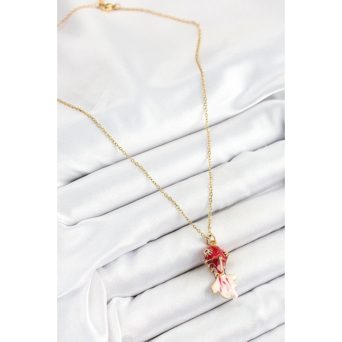 316L Çelik Zincir Kırmızı Balık Model Gold Renk Kadın Kolye