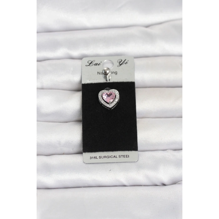 316L Cerrahi Çelik Pembe Kalp Model Göbek Piercing