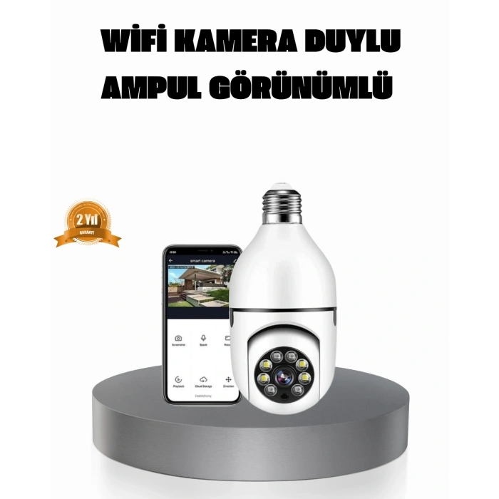 360° Akıllı Güvenlik Kamerası – Duya Takılabilir, Wi-Fi Bağlantılı, Hareket Sensörlü