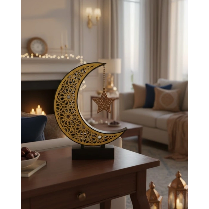 3D Hilal Yıldız Dekor 23x23 cm Ramazan Özel Masa Üstü Süs