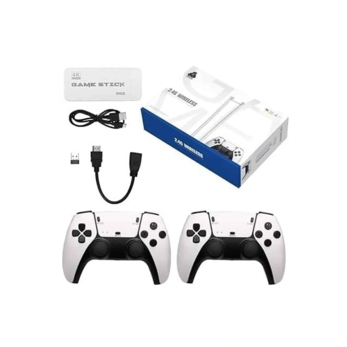 4K HD Görüntü Kaliteli Retro Game Stick 20000 Oyunlu Çift Kollu Beyaz Game Stick