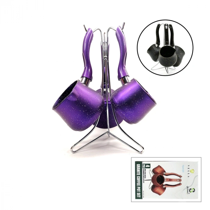 4PCS 230-280-380ML GRANİT - ÇELİK CEZVE RENKLİ METAL STANDLI (5047)