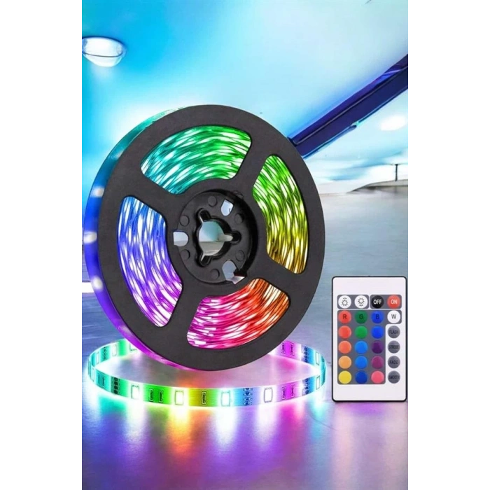 5 Metre Şerit Led RGB Işıklı Kumandalı Güç Adaptörü Her Ortama Uygun