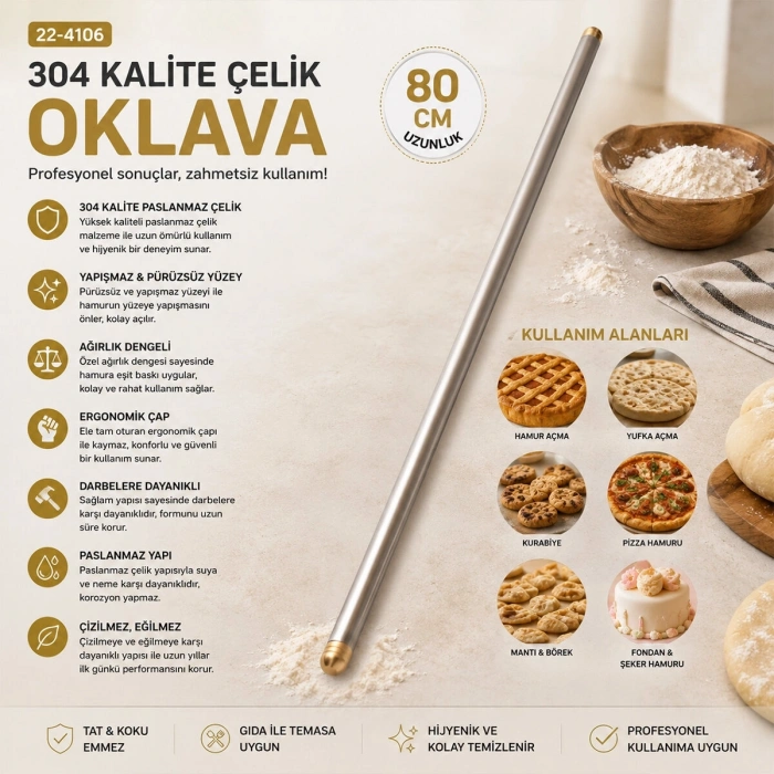 6 ADET 80CM ÇELİK LUX METAL OKLAVA (5047)