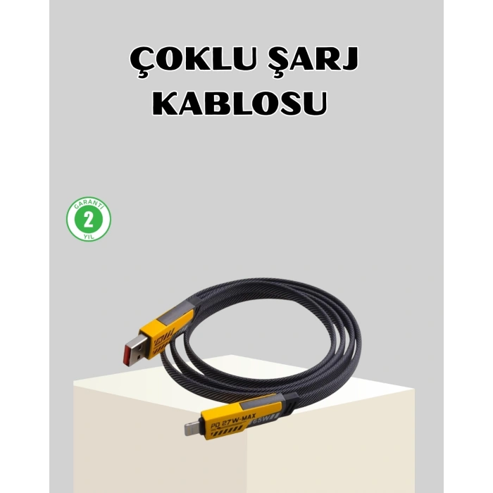 65W Çoklu Şarj Kablosu 4’ü 1 Arada Örgülü Hızlı Veri Aktarım USB-C USB-A