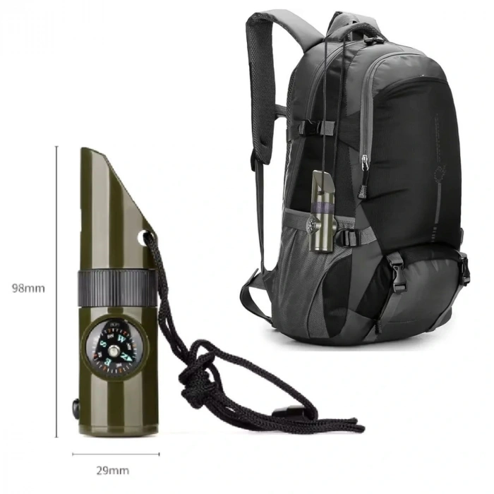 7si 1arada Acil Durum Düdüğü,El Feneri, Termometre,Pusula,Büyüteç,Depolama Bölmeli Kampçı Düdüğü (5047)