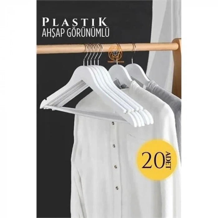 Ahşap Görünüm Plastik Askı 20 Adet Beyaz  720519