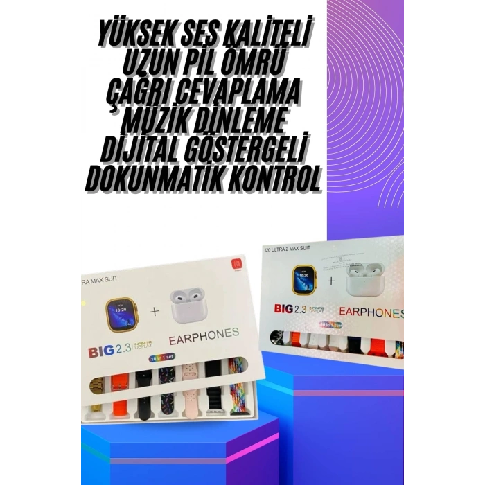 Akıllı Saat ve Air Pro Kulaklık 7 Kordonlu Çok Fonksiyonlu İkili Set
