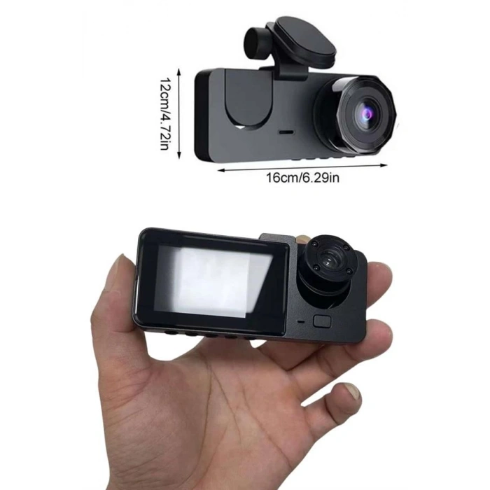 Araç İçi Dikiz Kamerası Sürüş Kaydedici 3 Lensli DVR Kamera