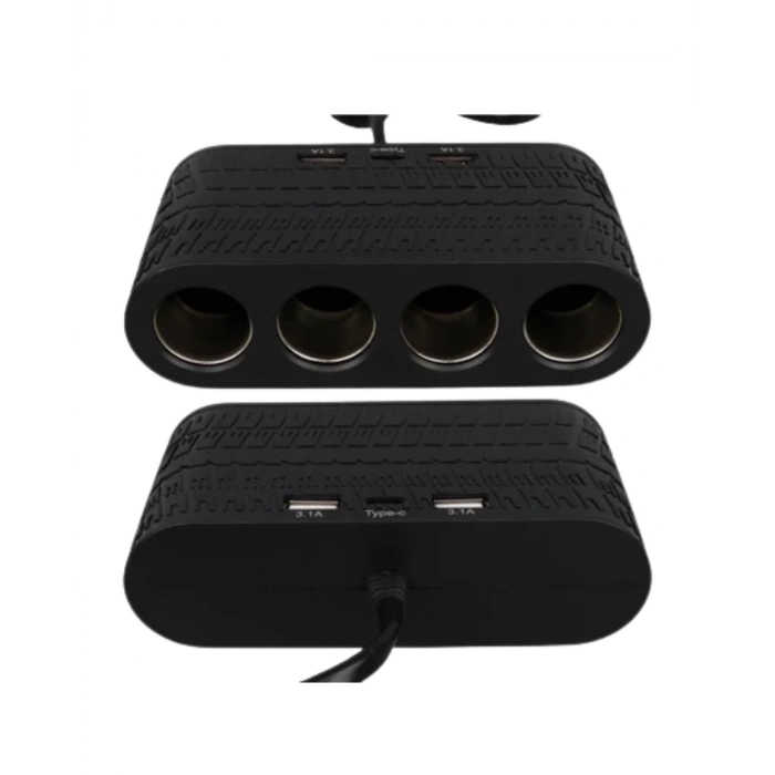 Araç İçi Güç Dağıtıcı 4 Çakmaklık 2 USB 1 Type C Şarj Ünitesi