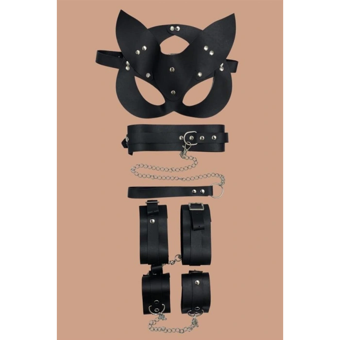 Arias Closet Siyah 4lü Maske ,Tasma,Kelepce Harness Set