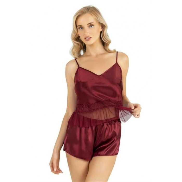 Arias Closet Bordo Saten Şort Takımı 9209