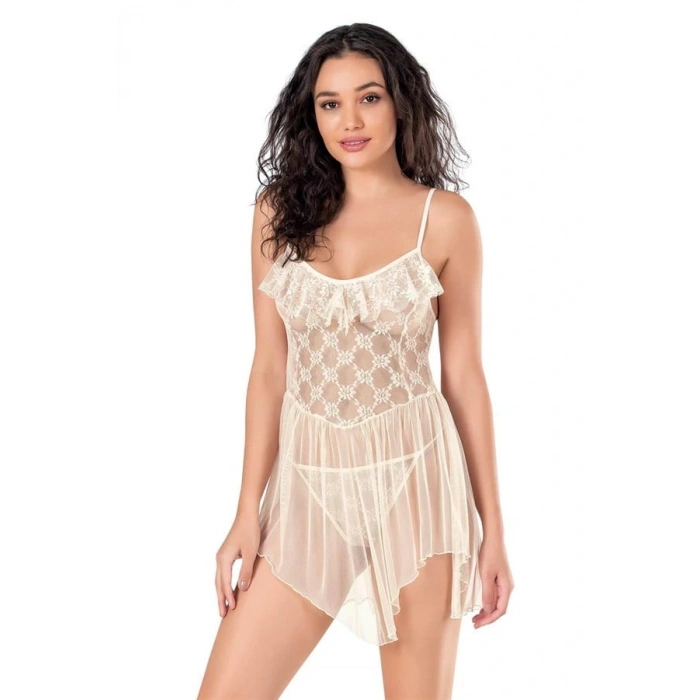 Arias Closet Fildişi Kısa Tül Gecelik