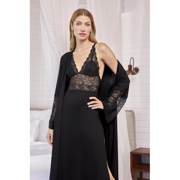 Arias Closet Göğüs ve Sırt Dekolteli Dantelli Sabahlık Takımı