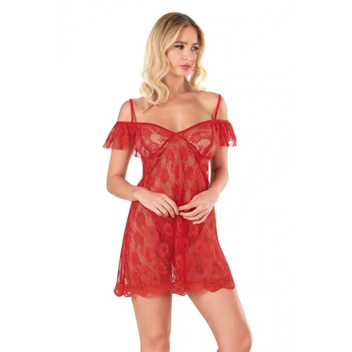 Arias Closet Kırmızı Kısa Tül Gecelikk