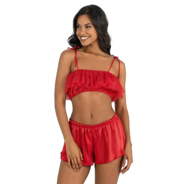Arias Closet Kırmızı Saten Şort Takımı 9206