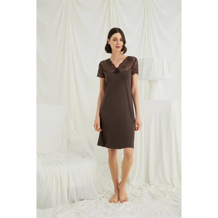 Arias Closet Kısa Kollu ve Dantelli V Yaka Gecelik