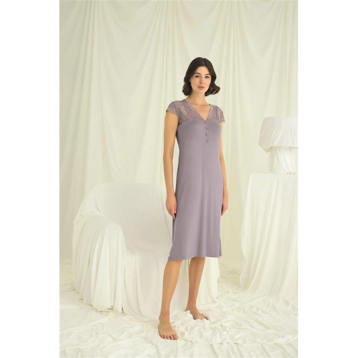 Arias Closet Kolu Omzu ve Yakası Dantelli Önü Düğmeli Gecelik